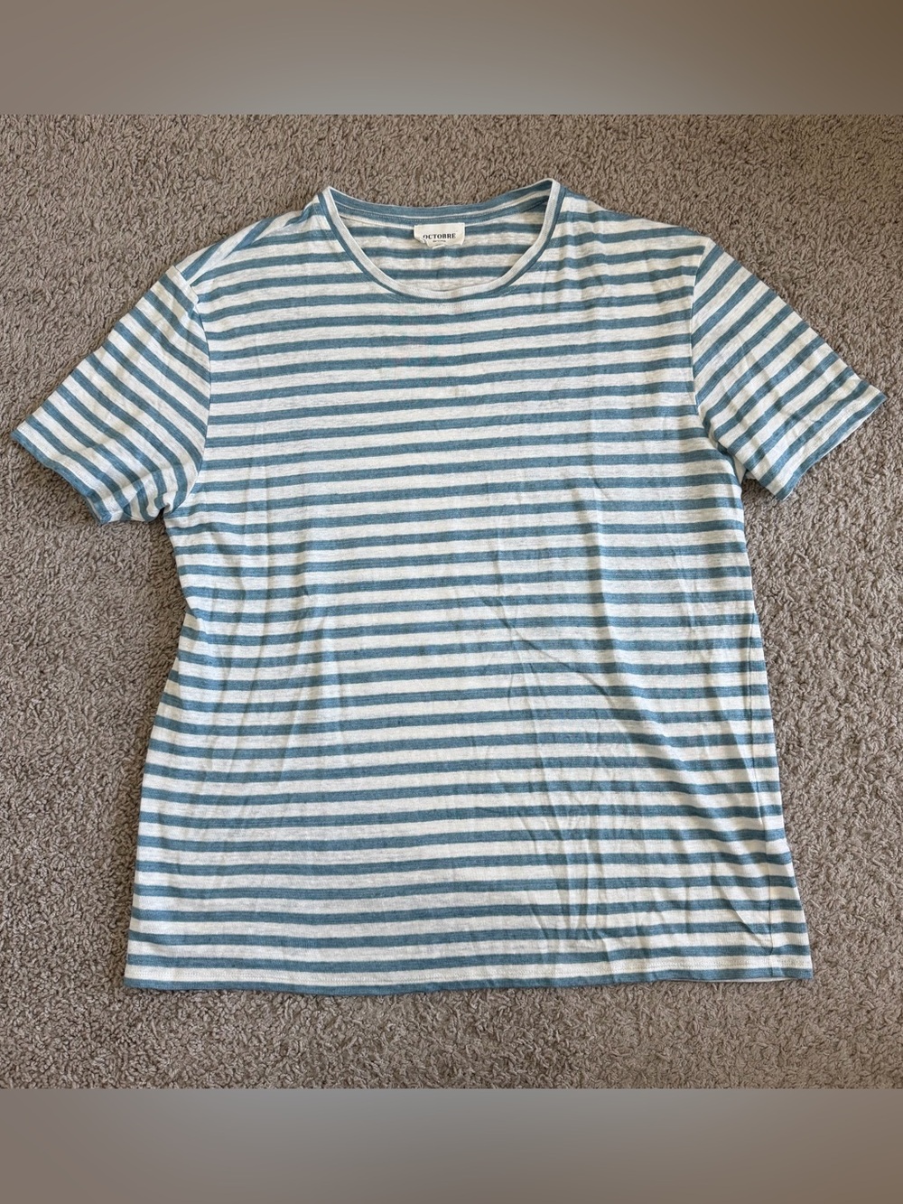 Octobre Editions 100% Linen Striped Short Sleeve Tee T Shirt